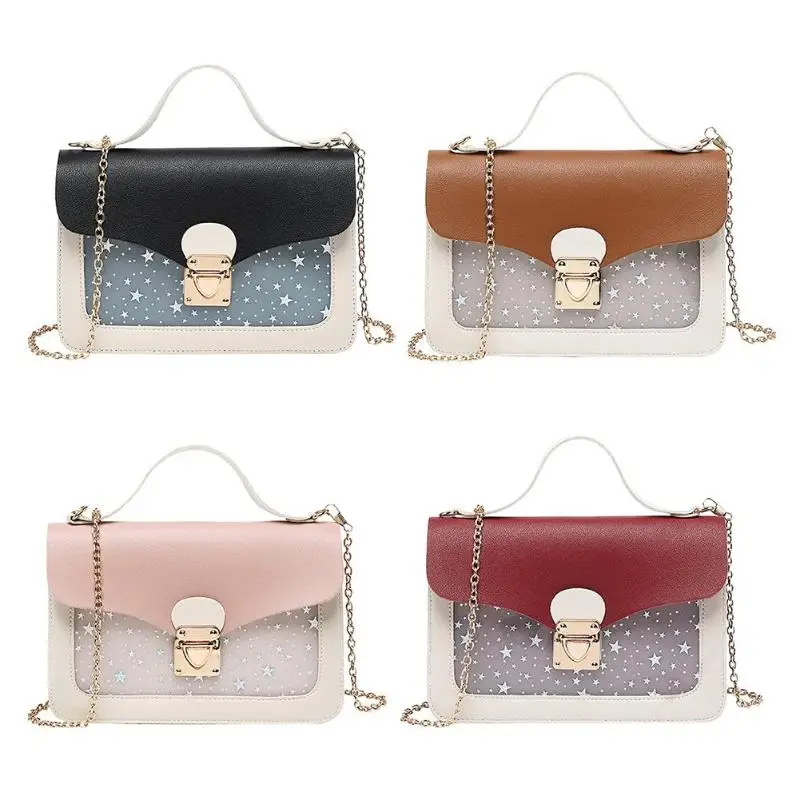 

Sweet Cute Stars Pattern Women Shoulder Handbags PU Leather Durable Vintage Square Phone Lipstick Powder Small Crossbody Bags