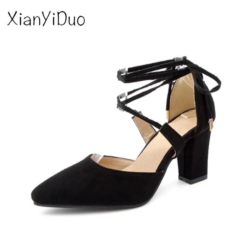 

2019 new Summer Women's shoes Sandals Dark Green Closed toe high hells buckle strap Narrow Band Yellow Plus Size 34-50 /A-699