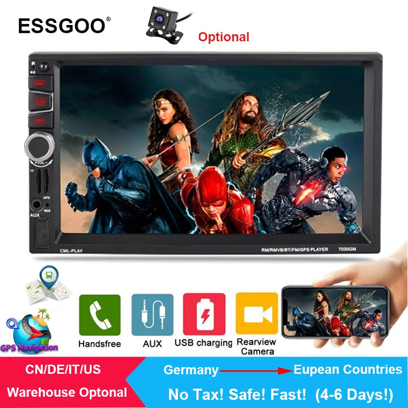 

Essgoo 7" 2 Din Car Radio GPS Navigation Audio Bluetooth Autoradio Multimedia MP5 Player Rear Camera Navigator 2018 EU Free Map