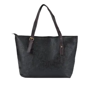 

Fashion Vintage Large Capacity Tote Handbag Printed PU Leather Shoulder Bag For Women Lady Korean Stylish Bolsos
