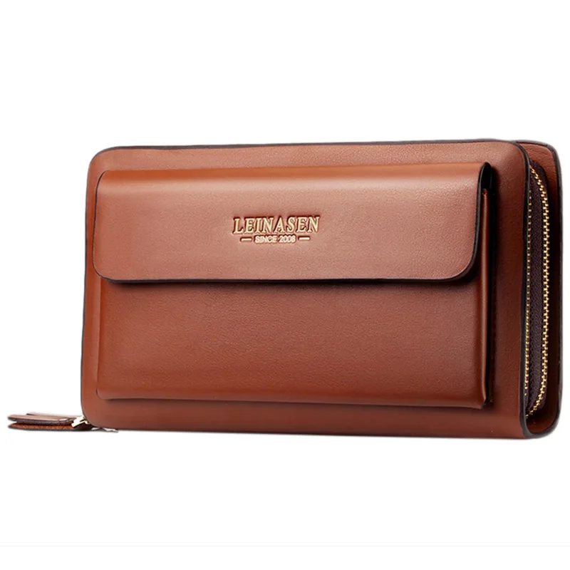 

Leinasen Brand Men Wallets With Coin Pocket Zipper Double Zipper Male Wallet Long Large Men Purse Coin Clutch Bag