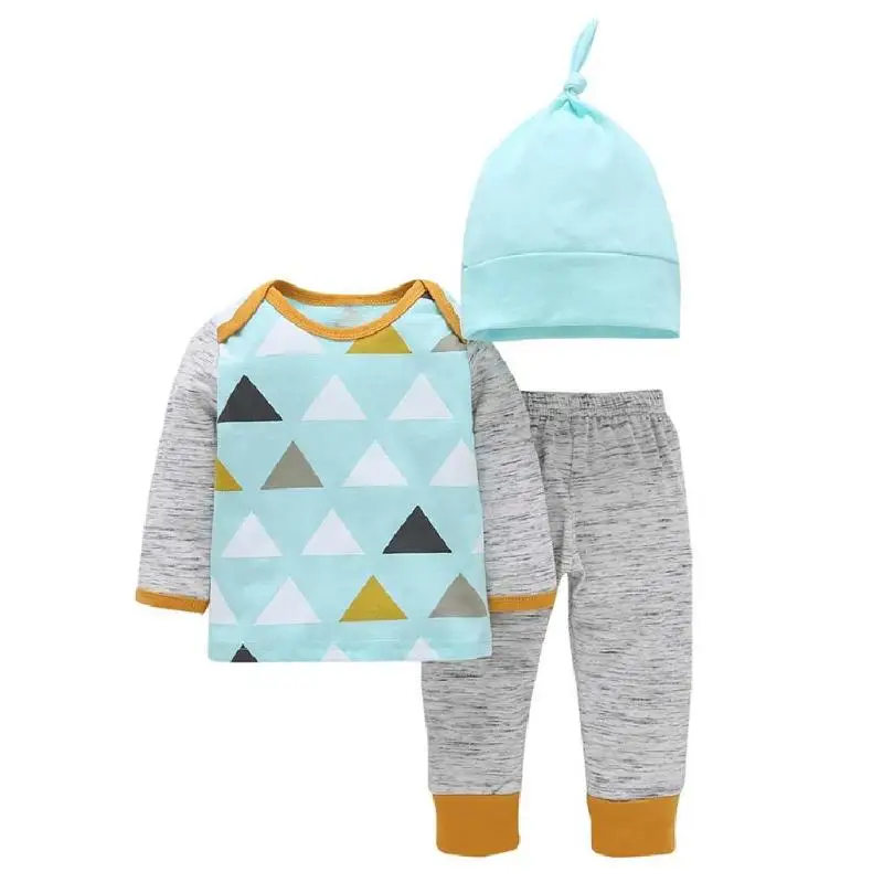 

3pcs Winter Toddler Clothing Set Boys Warm Triangle Print Tops Pants Hat Soft O-Neck Sleepwear