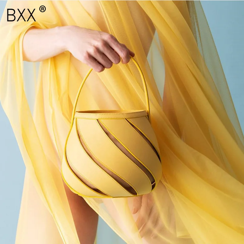 

[BXX] 2020 Summer New Stylish Curve Hollow Orange Color Single Strap Handle PU Leather Lantern Messenger Bag All Match LM663