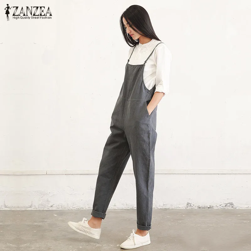 ZANZEA Rompers Womens Jumpsuit 2020 Summer Casual Pockets Sleeveless Strap Long Playsuit Solid Loose Overalls Plus Size M-5XL ZANZEA Rompers Womens Jumpsuit 2020 Summer Casual Pockets Sleeveless Strap Long Playsuit Solid Loose Overalls Plus Size M-5XL