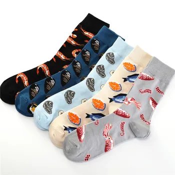 

European Men's Seafood Print Crew Socks Women Casual Short Socks Funny Socks 1 Pair