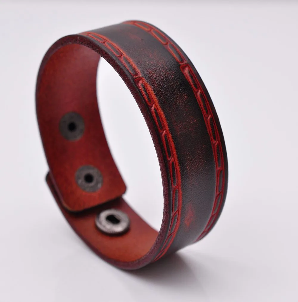 

Vintage Embossed Punk Genuine Leather Wrap Bracelet Cuff Wristband Strap Brown