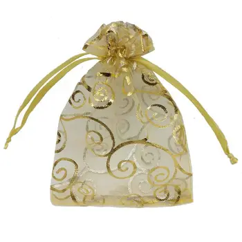 

100pcs Sheer Organza Favor Bags for Wedding Baby Shower Rattan Print Gift Bags Samples Display Drawstring Pouches (5x7 inch)