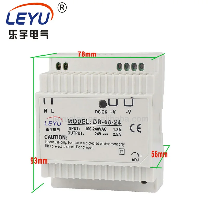 

Hot Sale Low Price Single Output 60W 24v DR-60-24 Power Supply Driver Din Rail With Digital Readout switching power supply