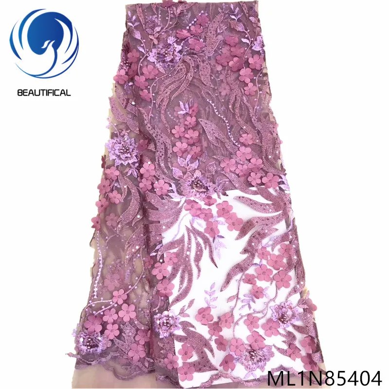 

BEAUTIFICAL lace dress fabric 3d nigerian wedding embroidery tulle fabric with sequins french beads lace 3d ML1N854