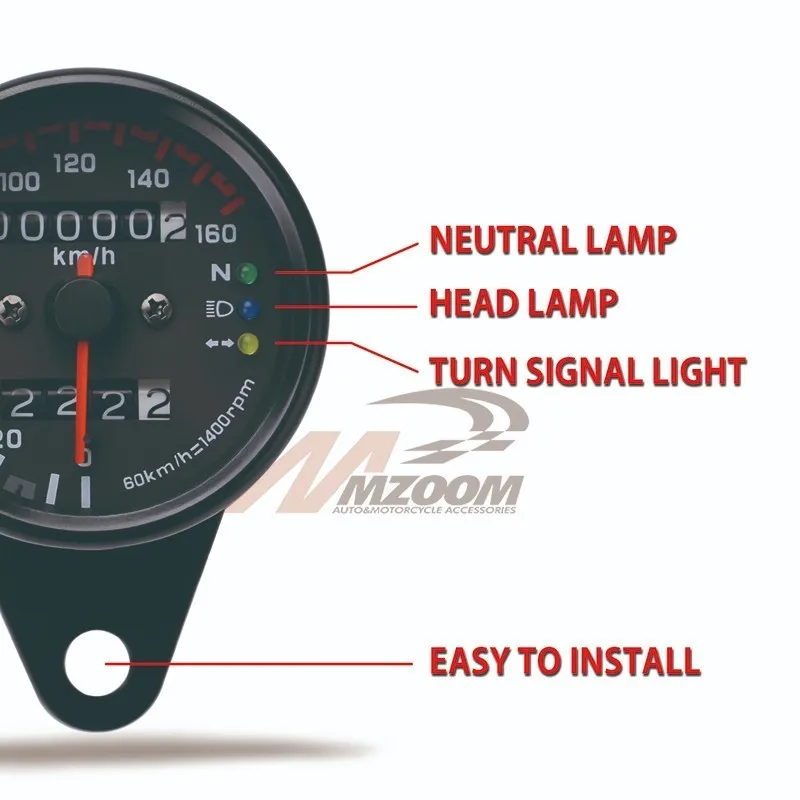 Универсальный спидометр для мотоцикла, 12 В, запчасти для мотоцикла, одометр, двойной спидометр, светодиодный индикатор, приборная панель, подходит