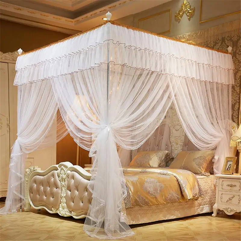 1.5*2 m 4 Posters Pink Bed Canopy Princess Queen Mosquito Bedding Net Bed Tent Four Corners Floor-Length Curtain #CO