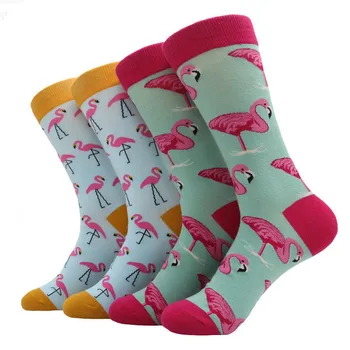 

2019 Women Mens Cotton Midi Socks Happy Flamingos Printed Middle Socks Warm Colorful Soft Casual Socks Unisex