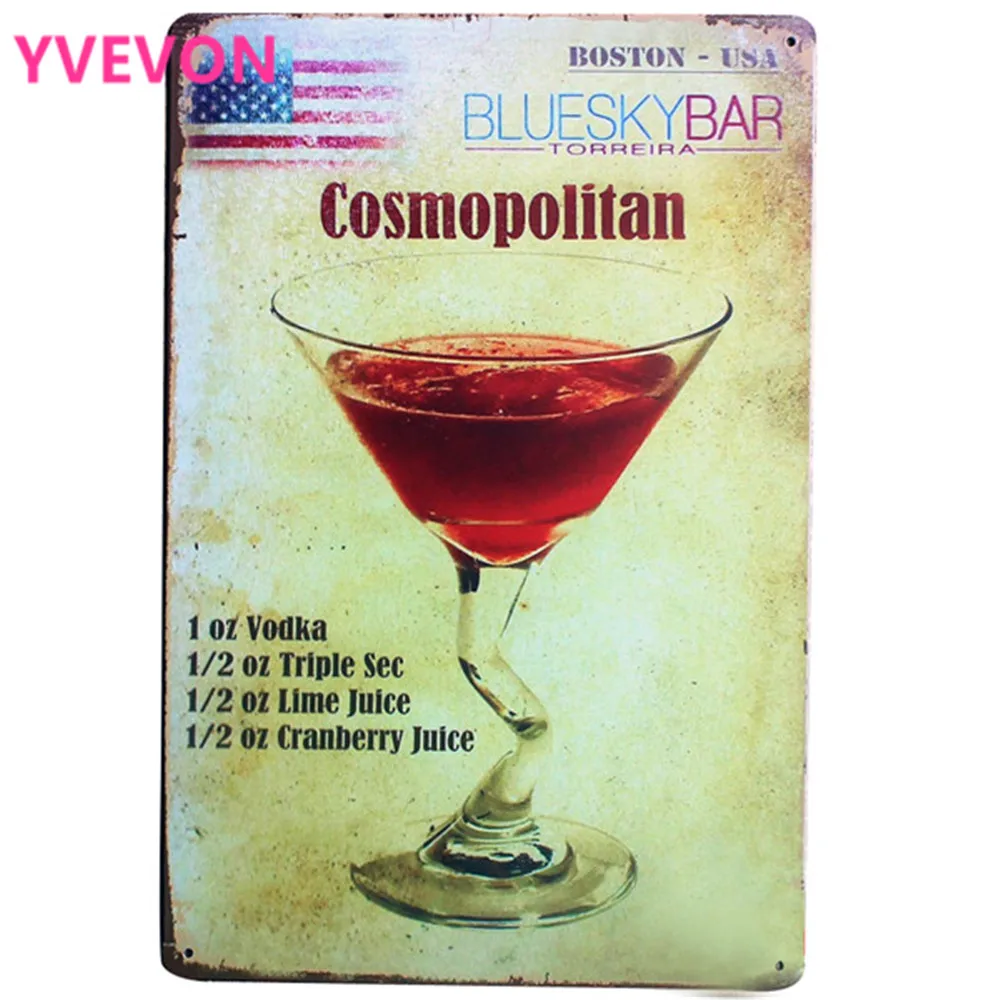 

Cosmopolitan Cocktail Metal Tin Sign Vintage decor Plaque Wine Plate for Hotel Music Lounge with for wall art LJ3-4 20x30cm B1