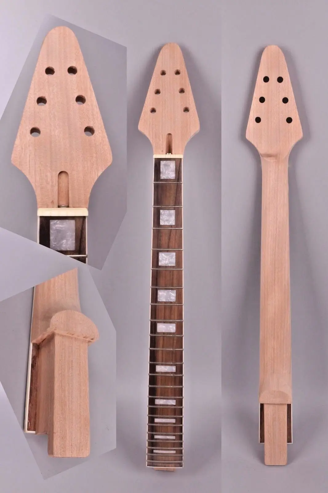 

guitar neck replacement 22 fret 24.75 inch Flying V headstock set in LP