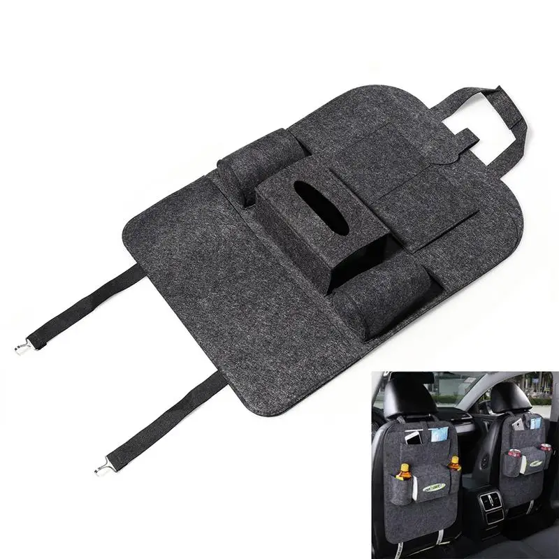 

Backseat Organizer Felt 6-Pocket Kids Toys Car Back Seat Travel Storage Bag for iPad Tissue Box Pen (Dark Gray)