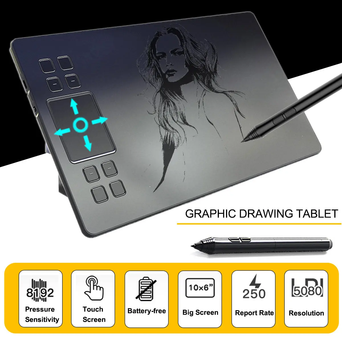 

A50 Graphics Drawing Tablet Digital Pen Tablet with 8192 Levels Passive Pen Drawing Board for Win for Mac System Softwares