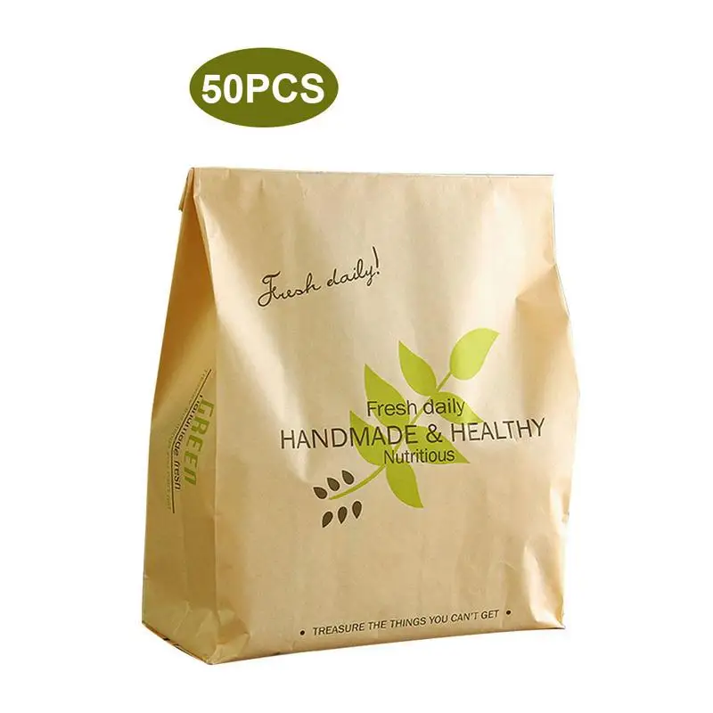 

50pcs Bread Sealed Bag Kraft Paper Baking Package With Front Window Popcorn Toast Storage Oil Bakery Package