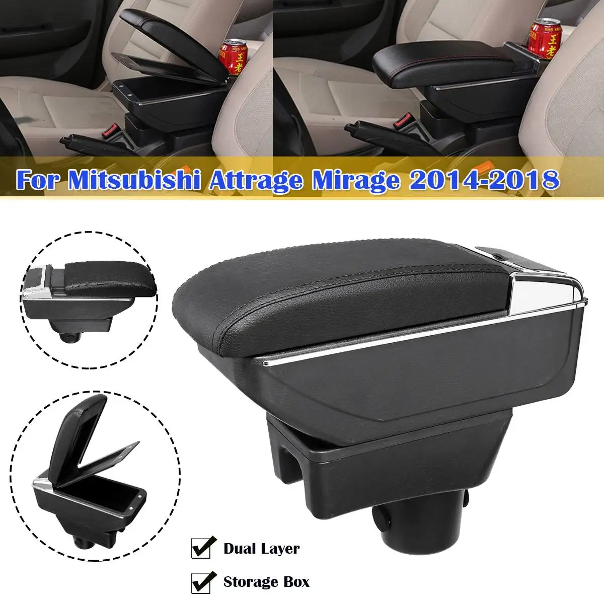 

Centre Console Storage Box Armrest Arm Rest Rotatable Box Cup Holder for mitsubishi for Attrage Mirage 2014-2018 Accessories