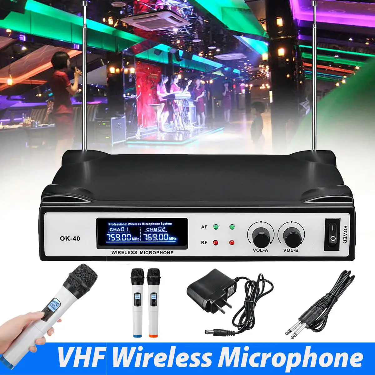 1 Pcs المزدوج يده 2 قناة VHF ميكروفون لاسلكي نظام كاريوكي KTV حزب العروض خطاب المؤتمر