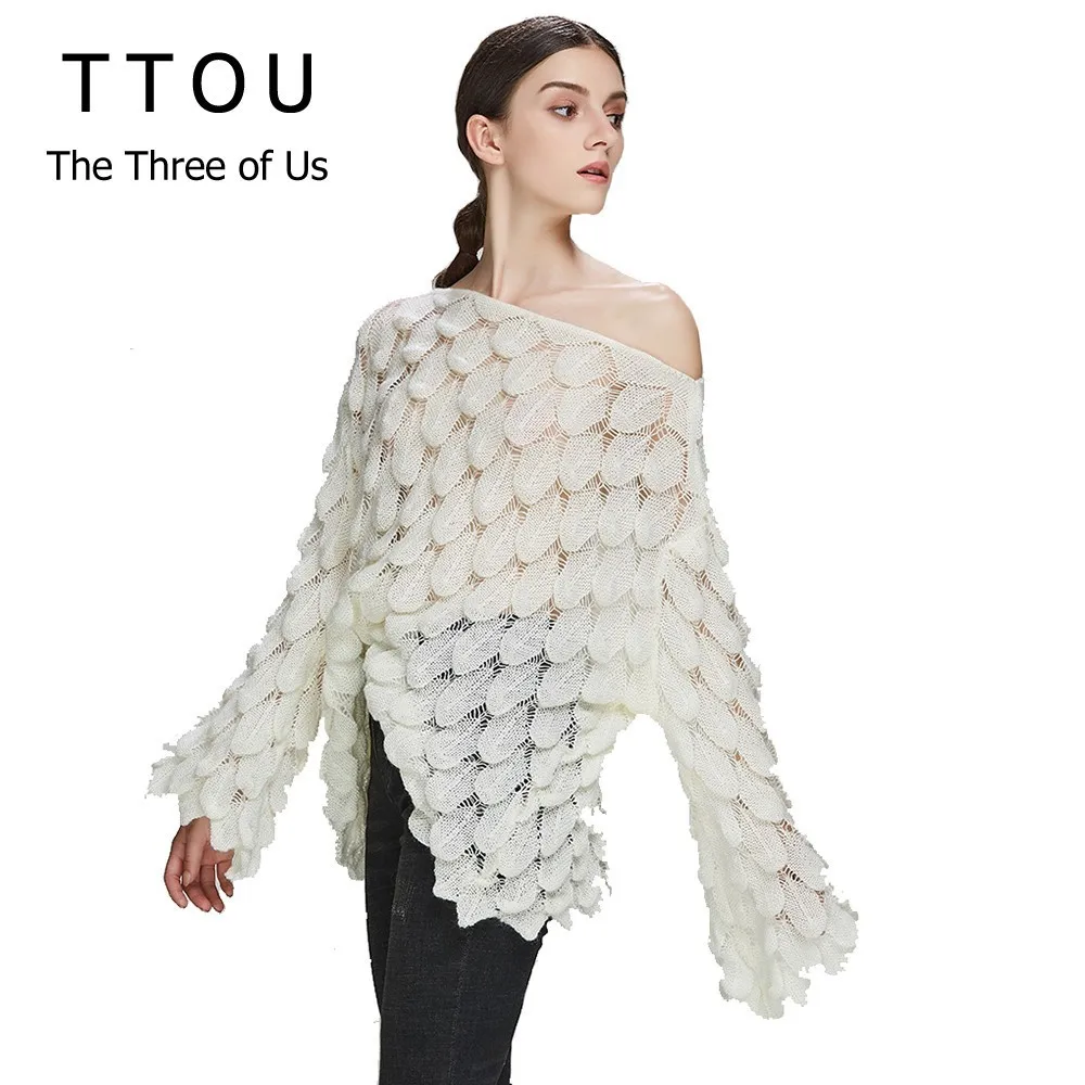 

TTOU Women Off Shoulder Sweater Loose Sexy Pullover Casual 3D Print Jumper Autumn Long Sleeve Top