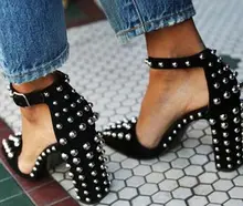 Spring Sexy Women High Heels Pumps Shoes Women Rivet Pumps Rivet Decor Buckle Strap Pointed Toe Shoes Catwalk Shoe Pumps Party new europe popular street beat rivet shoes high heeled catwalk sexy rome ankle buckle strap pu heel 12cm woman pumps 6368w