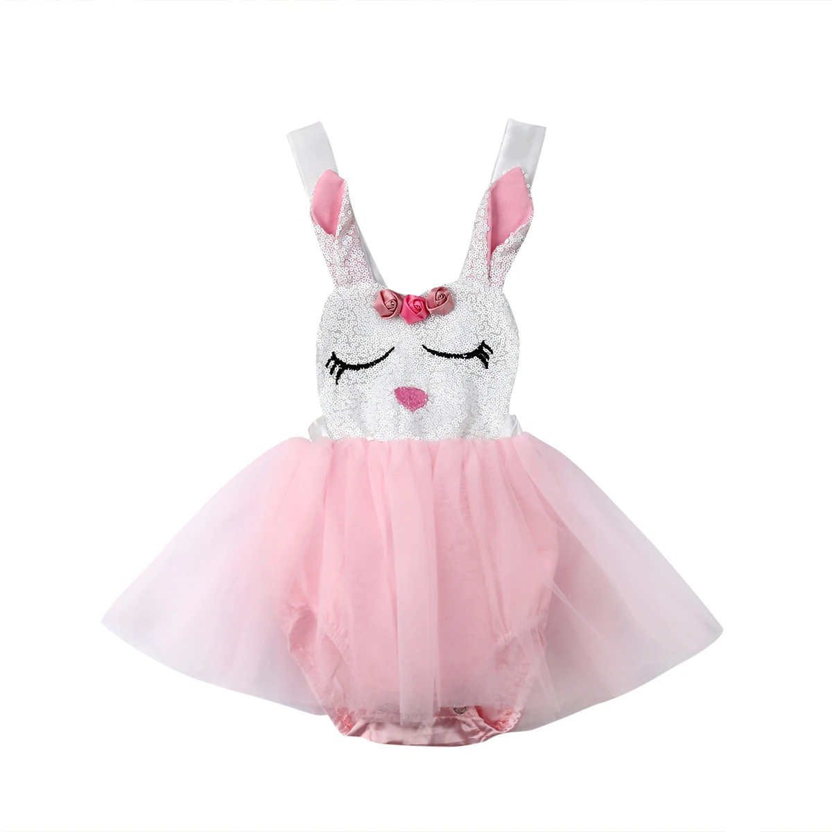 

2019 Baby Girl Bow Tutu Skirts Sleeveless Sunsuit Clothes Party Formal Infant Baby Girl Rabbit Lace Princess Romper 0-24M