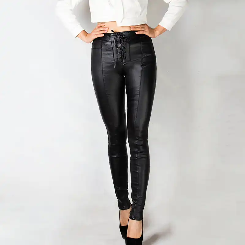 plus size leather lace up pants