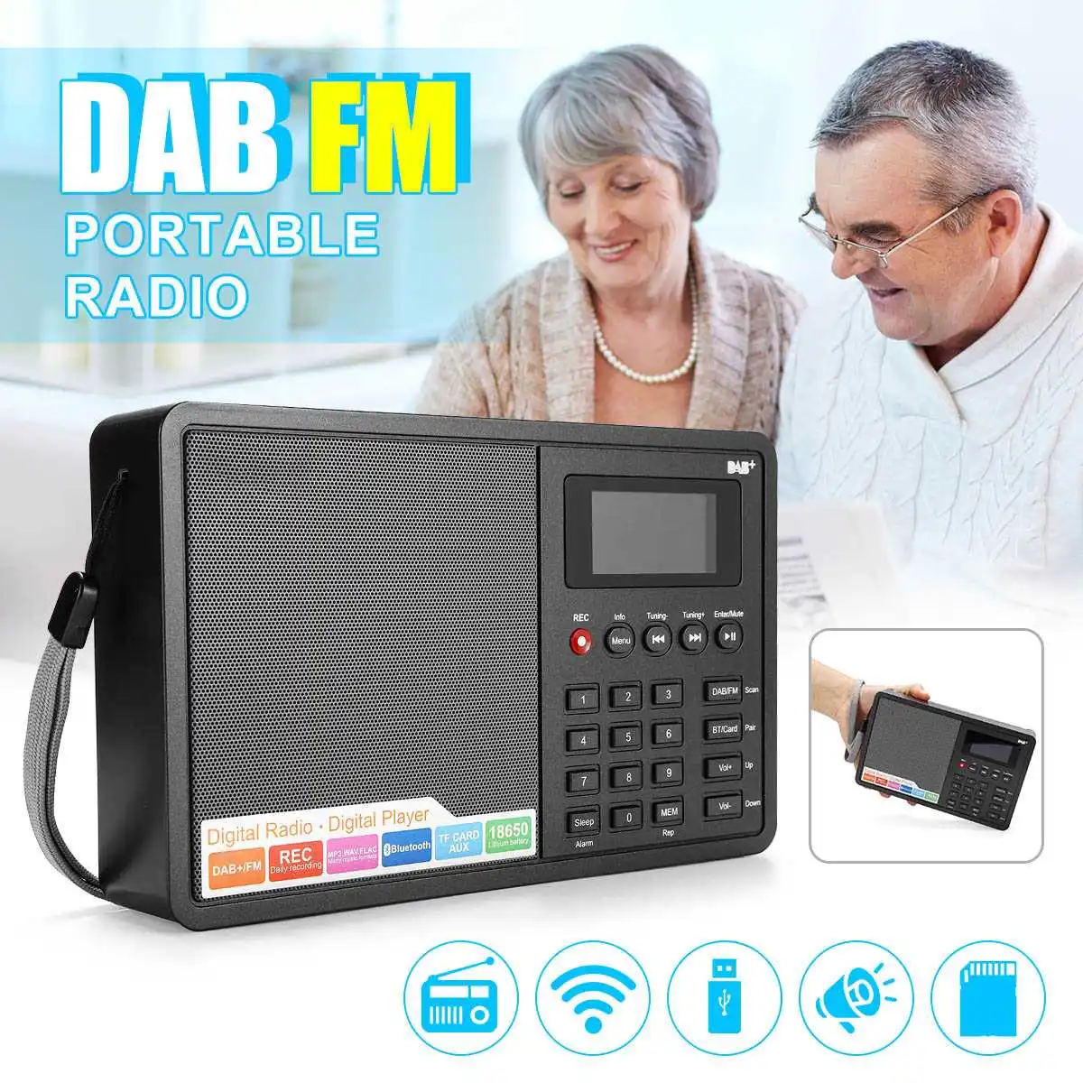 

Portable Digital Radio FM/DAB/DAB Mini Radio Speaker Speaker MP3 USB Alarm Clock for Elder's Parents Birthday Christmas Gift
