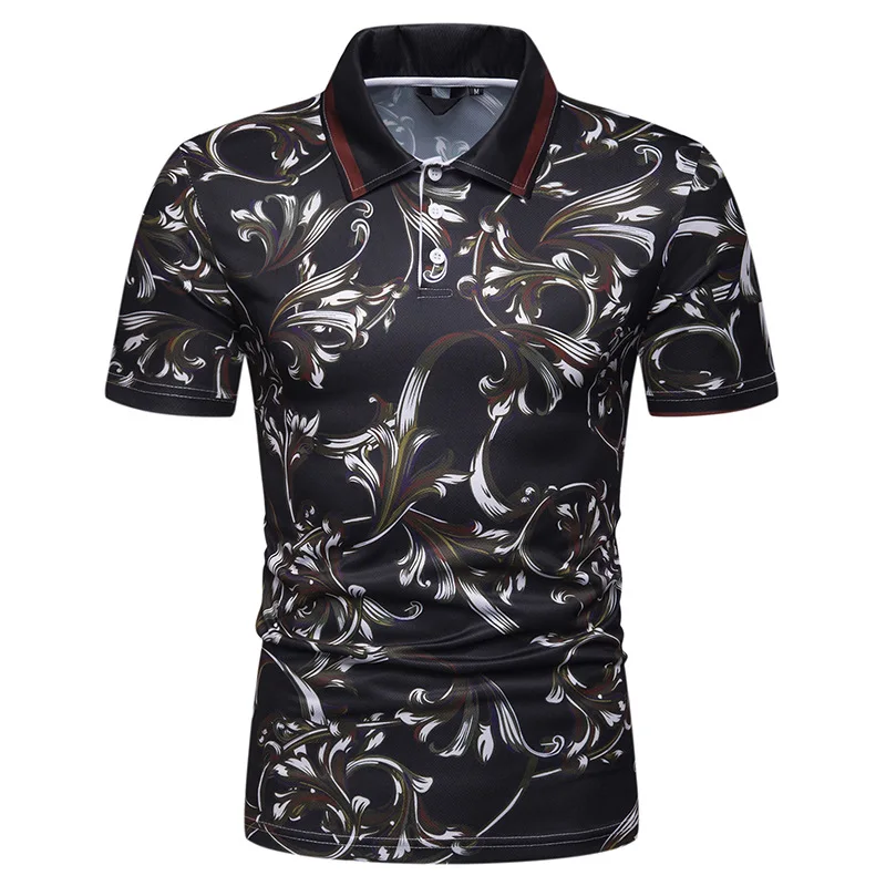 

Free Shipping 2019 New Summer Men's Floral Print Short Sleeve POLO Mens Polo Shirt