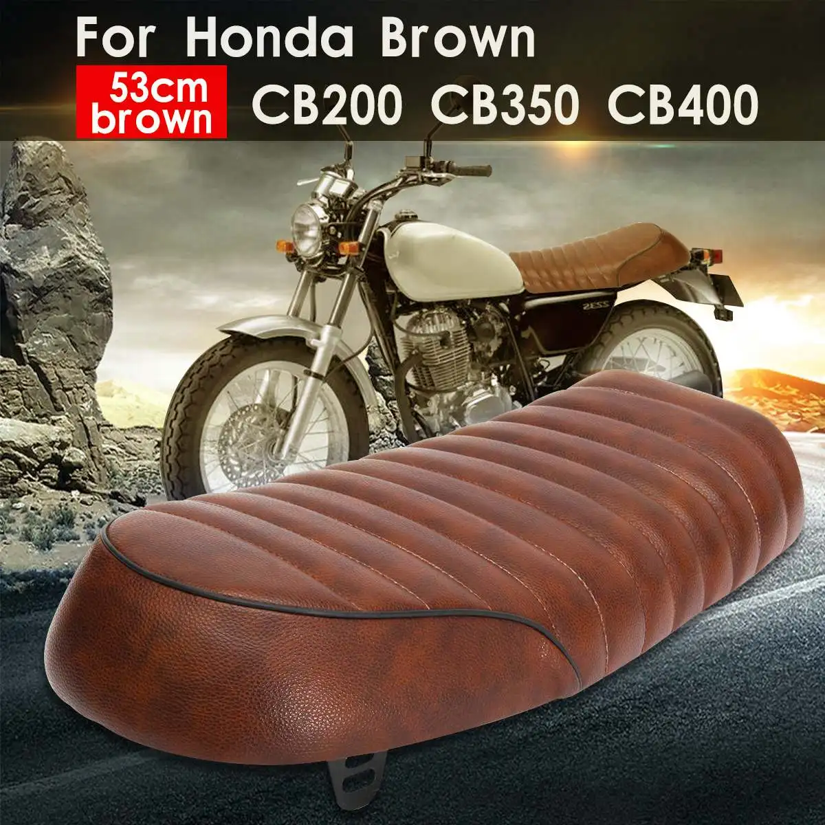 

1Set Brown Motorcycle Seat Flat Brat Vintage Hump Saddle Cafe Racer Decor For Honda CB200 CB350 CB400 ABS PU Leather 53x26x8.5cm