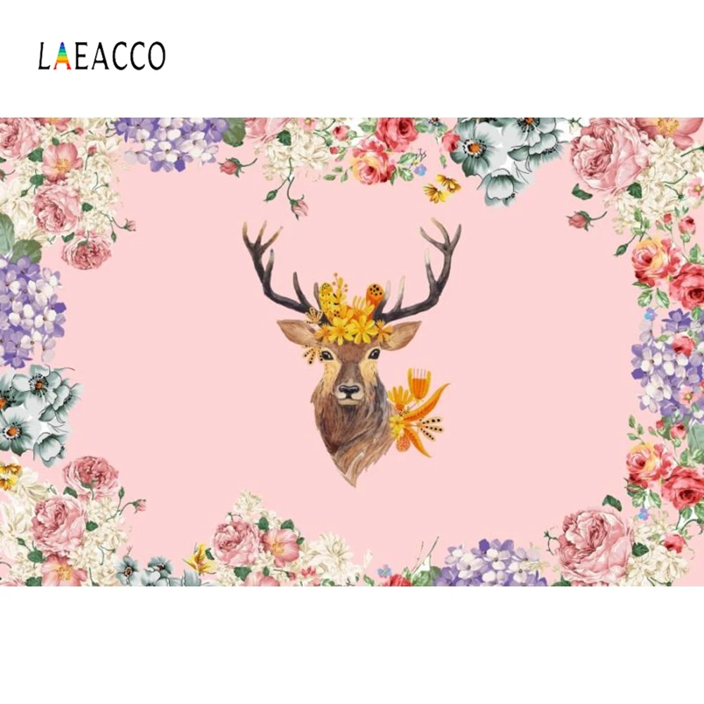 

Laeacco Birthday Party Backdrop Elk Moose Flower Photography Backgrounds Customized Photographic Backdrops For Photo Studio