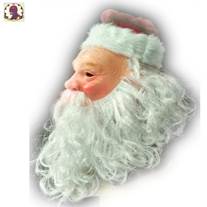 FATHER CHRISTMAS Santa Claus Full Head Latex Mask With Beard, hat& hair for Christmas Costume