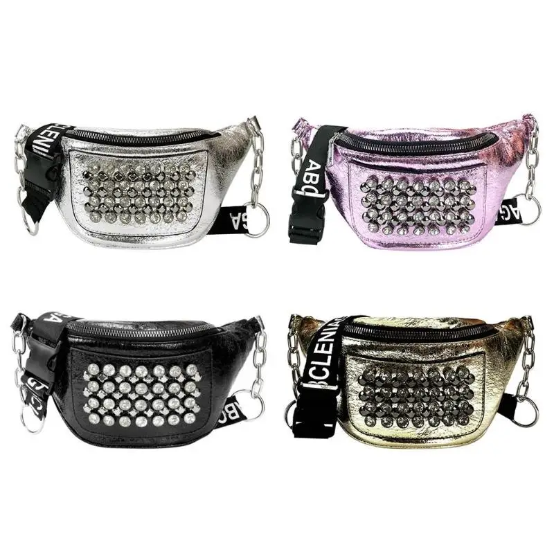 

MOJOYCE Brand Women Waist Packs Leather Fanny Pack Fashion Rhinestones Rivet Female Belt Bag Luxury Handbag Women Bags Designer