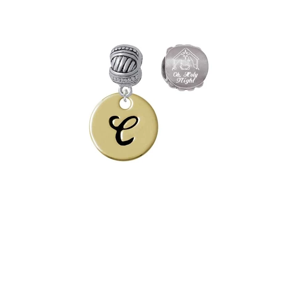 Goldtone большой диск Letter C 3/4 ''Come Let us Adore Him Charm Beads (набор из 2)| |