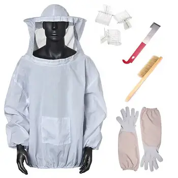 

7 In 1 Beekeeping Jacket with Veil Beekeeper Jacket Gloves Bee Hive Brush J Shaped Hook Hive Tool Set Queen Bee Catcher