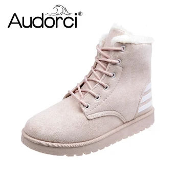 

Audorci 2018 Winter Fashion Women Outdoor Keep Warm Boots Woman Casual Snow Boots Female Lace Up Basic Shoe Size 35-40 With Fur