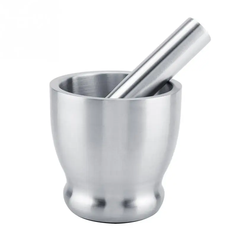Stainless Steel Mortar Pestle Grinder Beans Garlic Spices Foodstuffs