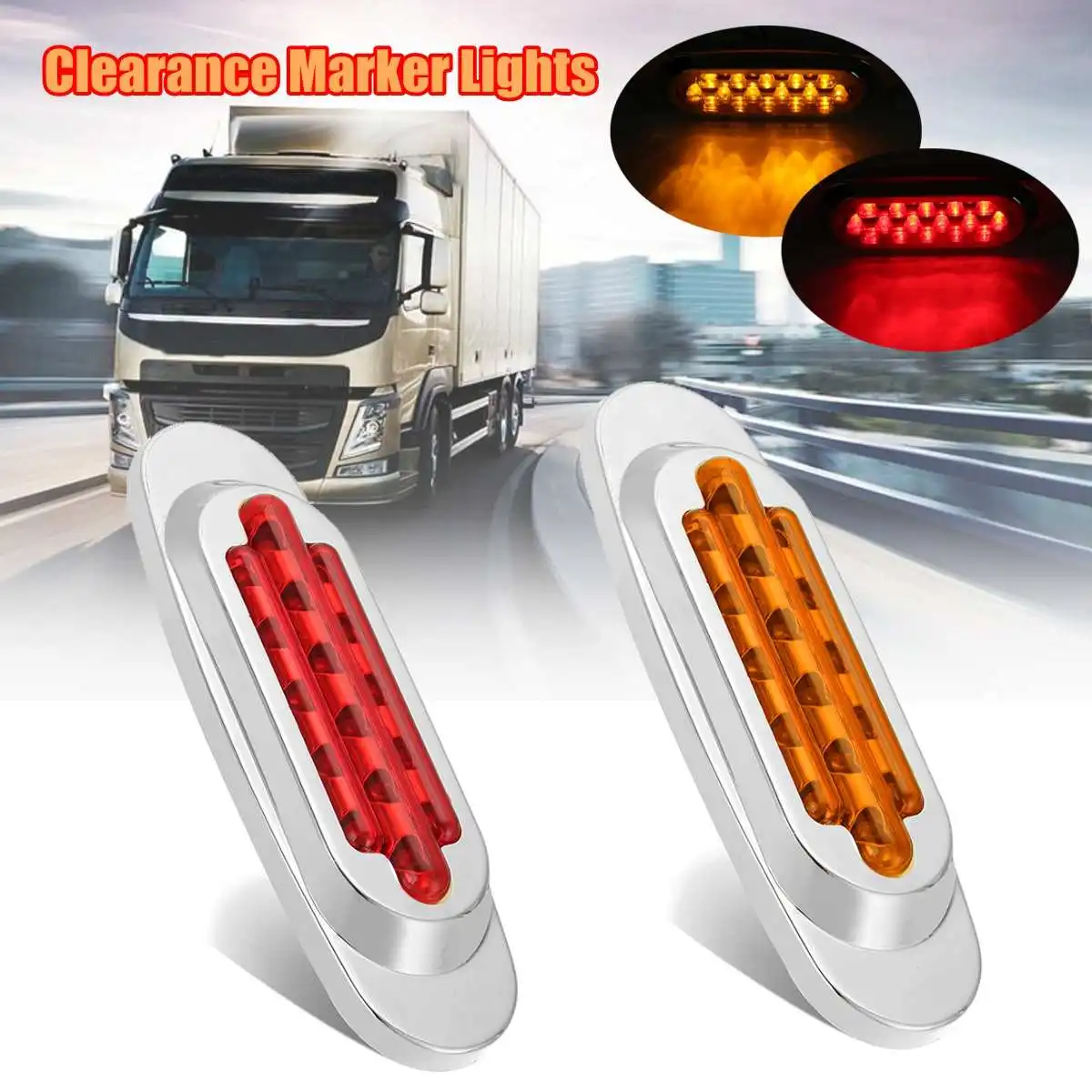 

2pcs 12V 6.5inch Car Clearance Lights Tail Stop Lamps 16 LED Side Marker Turn Signal Lights For Truck Trailer Peterbilt