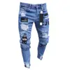 Men Stretchy Ripped Skinny Biker Embroidery Print Jeans  1