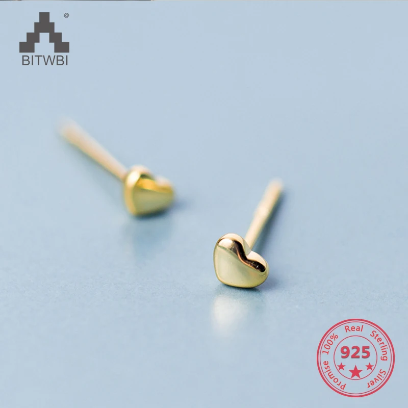 

High Quality Pure 925 Sterling Silver Fashion Rose Golden Mini Heart Shaped Stud Earring Jewelry for Women