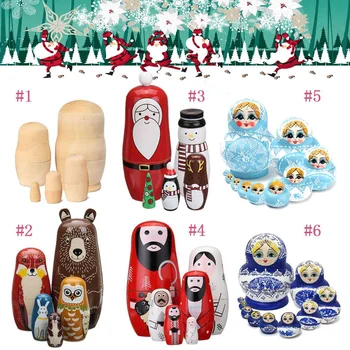 

1Set Wooden Russian Dolls Kids Toy Gifts Animals Santa Claus Jesus Girl DIY Unpainted Blank Embryo Nesting Matryoshka Toy Gift