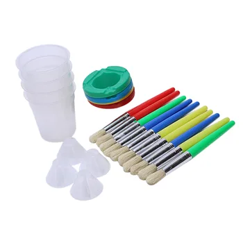 

4 Pieces Spill-Proof Paint Canisters in 4 Colors and 10-Piece Set Assorted Colors Brushes