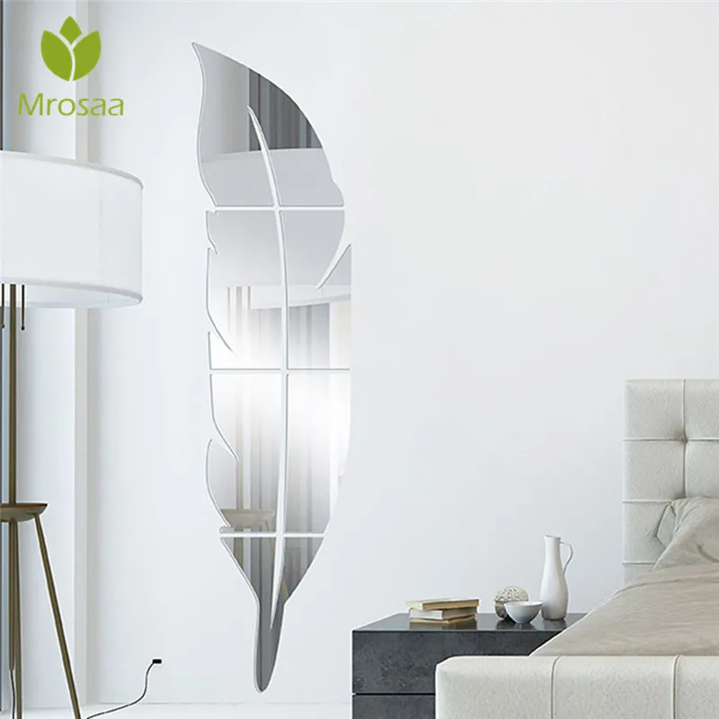 Mrosaa 18*73 см съемные DIY 3D наклейки на стену с перьями туалетное зеркало украшение