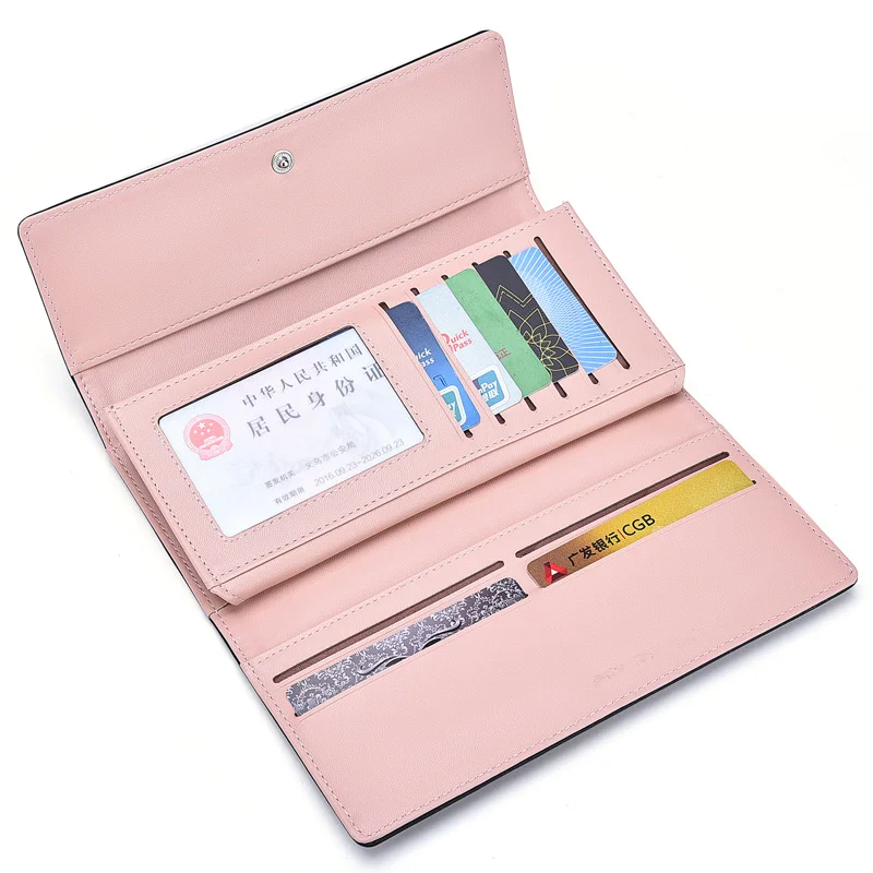 

Solid Elegant Long Clutch Purse for Women PU Leather Trifold Wallet Women's Credit Card Holder Ladies Wallets with Photo Slots