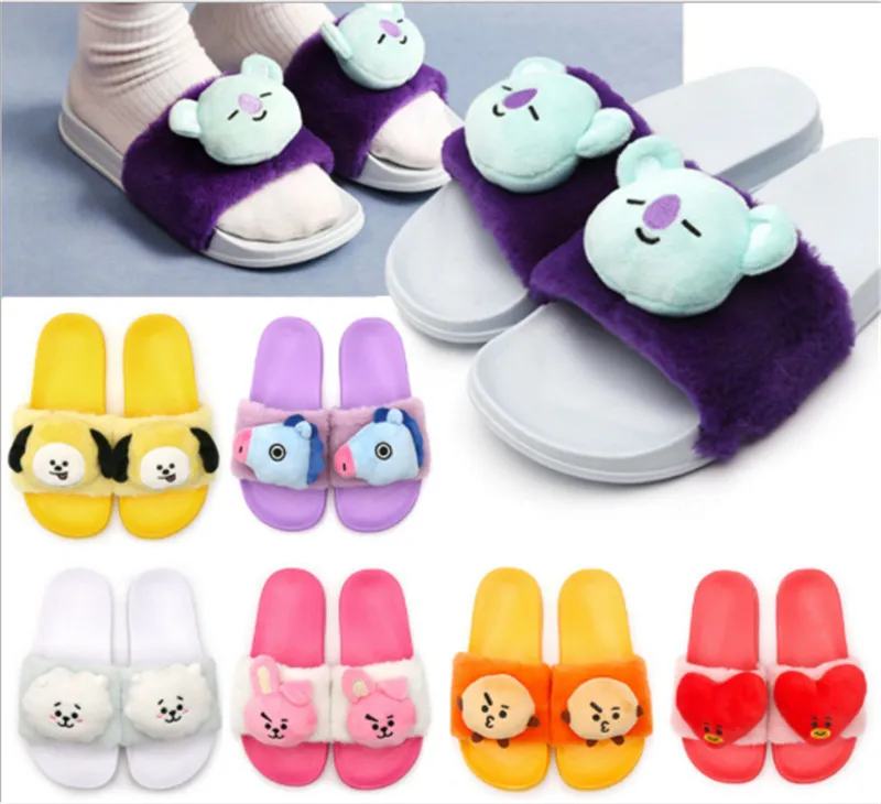 

New kpop Bangtan Boys Ta Winter Home Slippers Shoes Character Plush Slipper Cartoon Cute Flip Flop Gifts