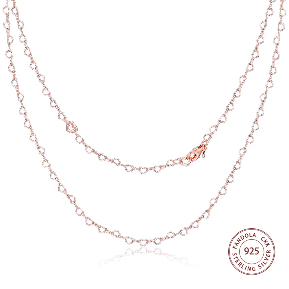 

Authentic 925 Sterling Silver Rose Gold Joined Hearts Necklaces for Women Chain Pendant Necklace Silver Jewelry Gift 2019 New