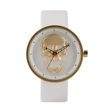 

White Quartz Watch for Woman Men Creative Skull Dial Watch Band Genuine Luxury Brand Leather Quartz Watch Women Men Ladies