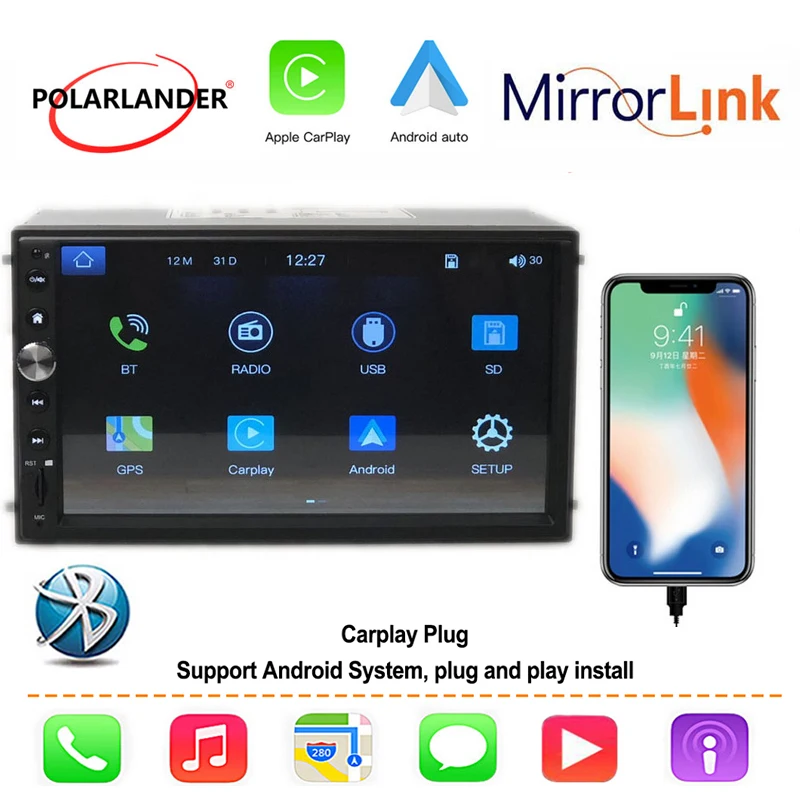 7 'ƈ DIN Автомобильный Радио Авторадио Мультимедиа для Apple Carplay и Android Сенсорный