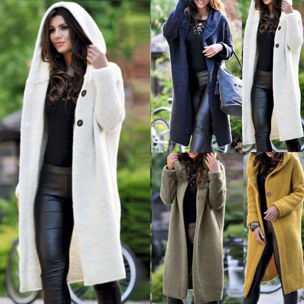 

New Autumn Women Fashion Knit Sweater Long Sleeve V-Neck Cardigan Casual Long Coat