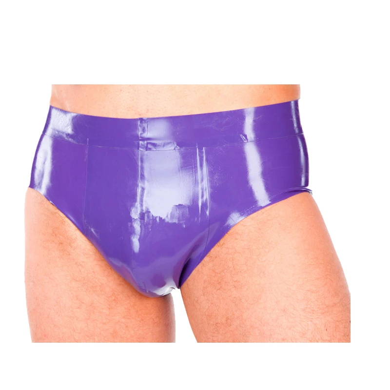 

0.4mm Latex Rubber Men Purple High Waist Triangle Shorts Latex Cool Sexy and Tight Underwear Color size can be customized